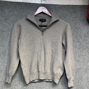 Brunella Gori Italy grey wool long sleeve mid zip up sweater shirt L